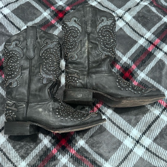 Corral Boots Womens Studded Tooled Inlay Snip Toe Cowboy Mid Calf - Picture 2 of 6